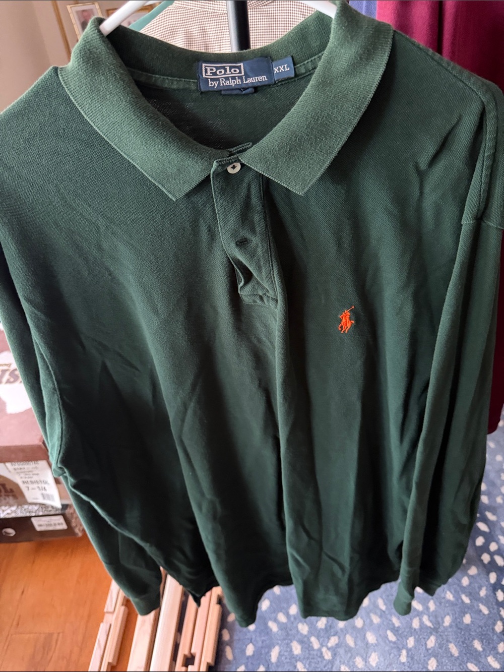 Polo by Ralph Lauren Forest Green Long-Sleeve Polo with Orange Pony